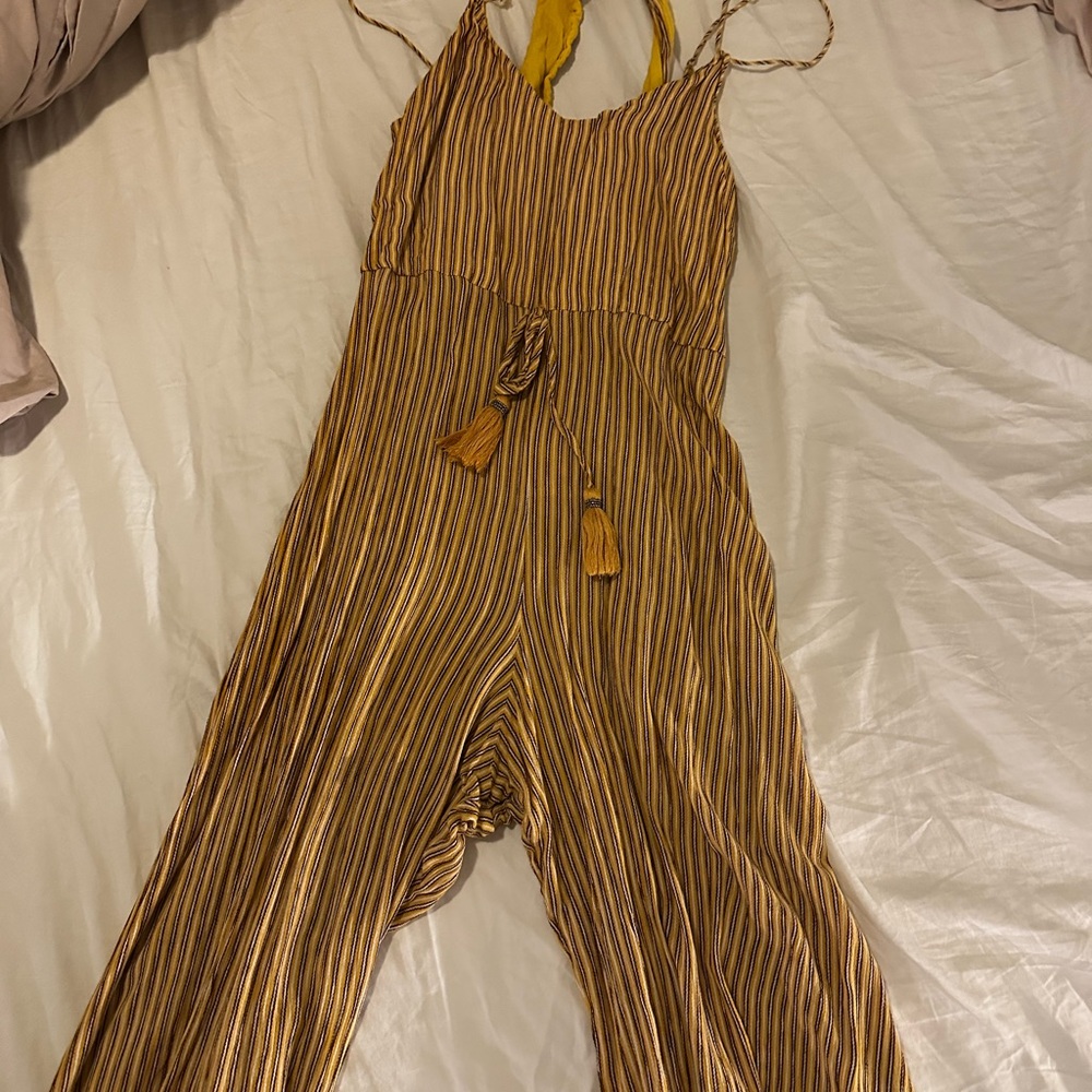 Striped Yellow Capri Length Jumpsuit